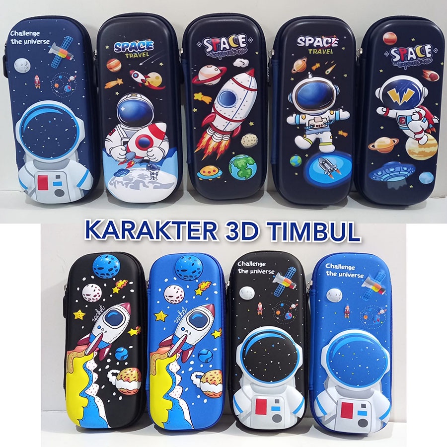 Kotak Pensil 3D Astronot Rocket Dinosaurus Motif Cowo Kotak pensil 3D timbul tempat pensil Pencil Case Motif Cowo kado ultah anak cwo