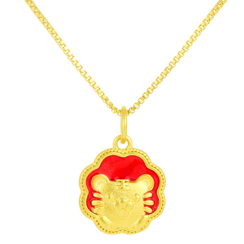 Kalung Emas Emas Asli Kadar 375 Dengan Liontin Harimau 3D Untuk Pria Dan Wanita
