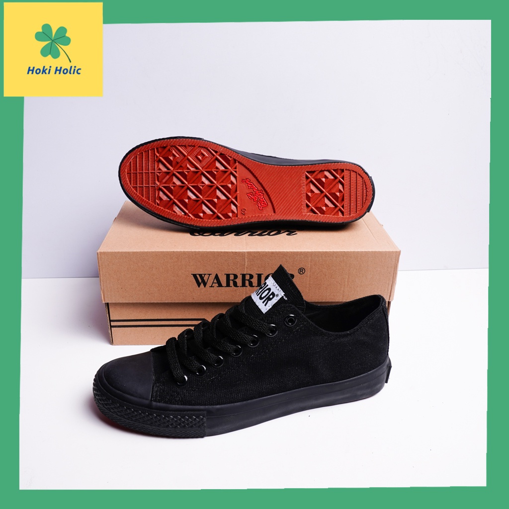 Sepatu Warrior Sparta Low All Black - Sepatu Sekolah Hitam Kanvas