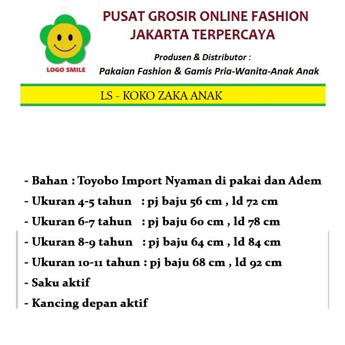 Koko Zaka Anak - Logo Smile (LS) - Usia 4 thn - 11 thn - Matt Katun Toyobo