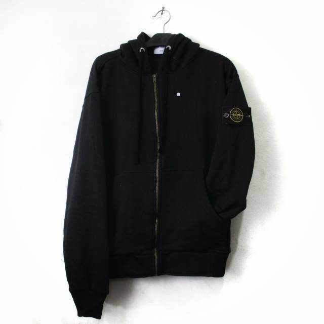 JAKET HOODIE ZIPPER STONE ISLAND - SWEATER STONE ISLAND - BLACK