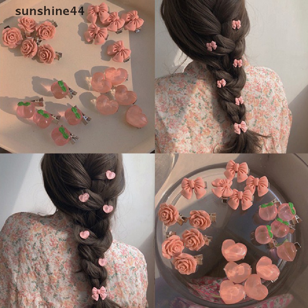 Sunshine 5pcs / Set Jepit Rambut Bunga Mawar / Hati / Pita / Peach Mini Untuk Anak Perempuan