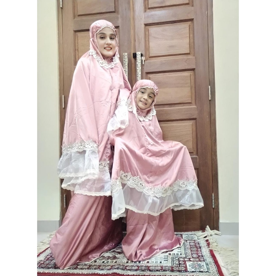 mukena couple ibu dan anak bahan maxsmara polos renda organdi original best seller