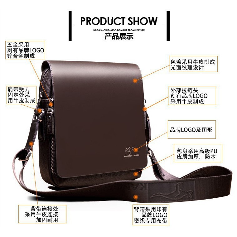 [ORIGINAL] Kangaroo Kingdom Tas Selempang Kulit Pria Import Korean Fashion Style Messenger Bag's