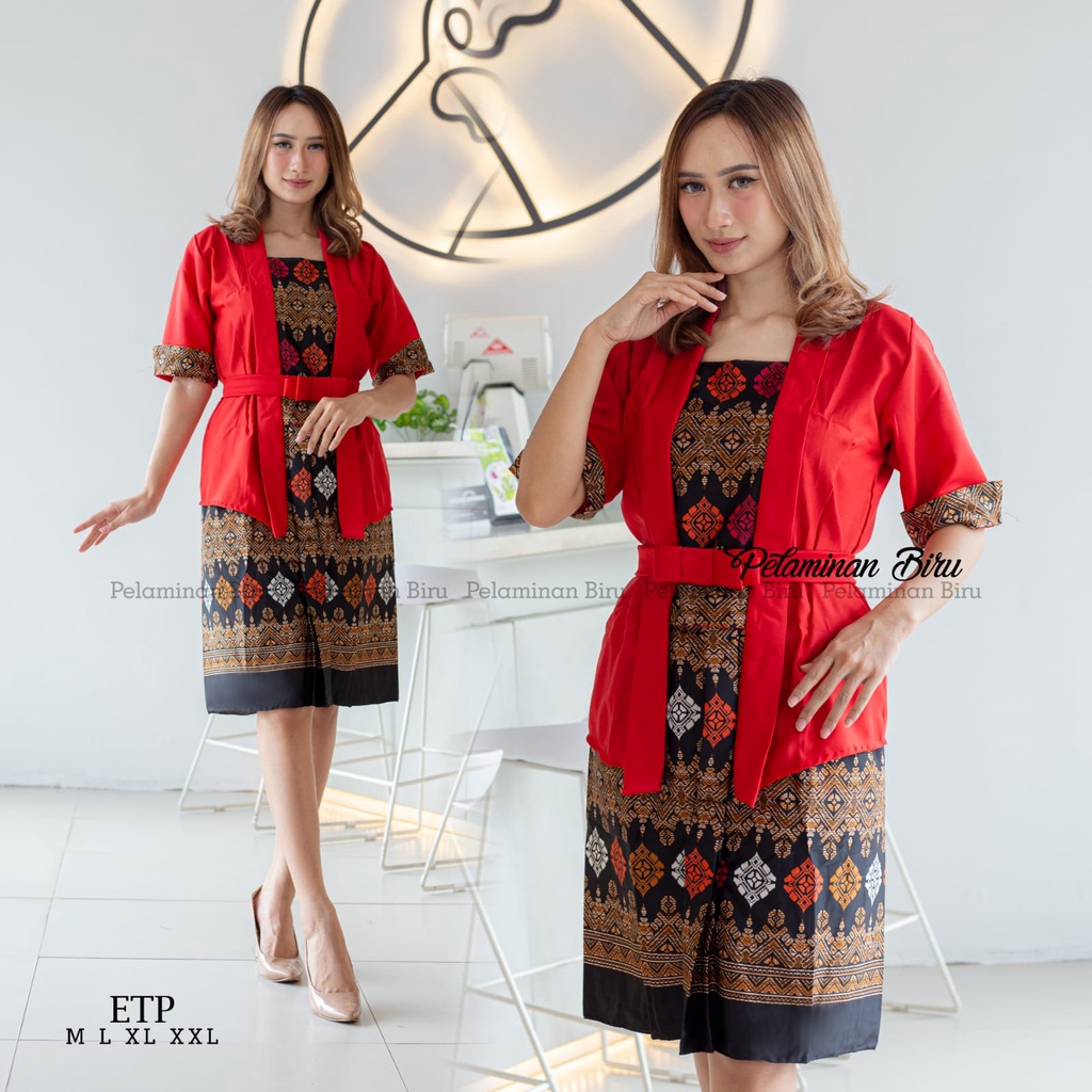 Stelan Batik Etp Dan Rok Pendek Batik Satu Set Kebaya Natal Akhir Tahun Seragaman Etp Lengan Pendek 
