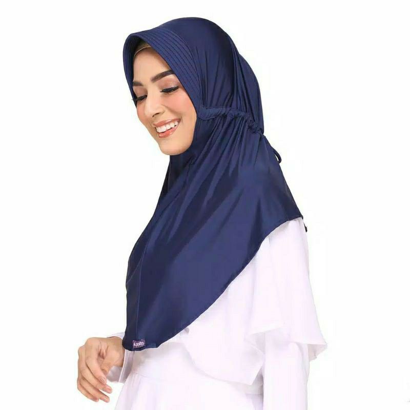 Kerudung instan serut Elzatta Hijab instant Jilbab  Bergo Zaria Sahara Navy Jersey Original