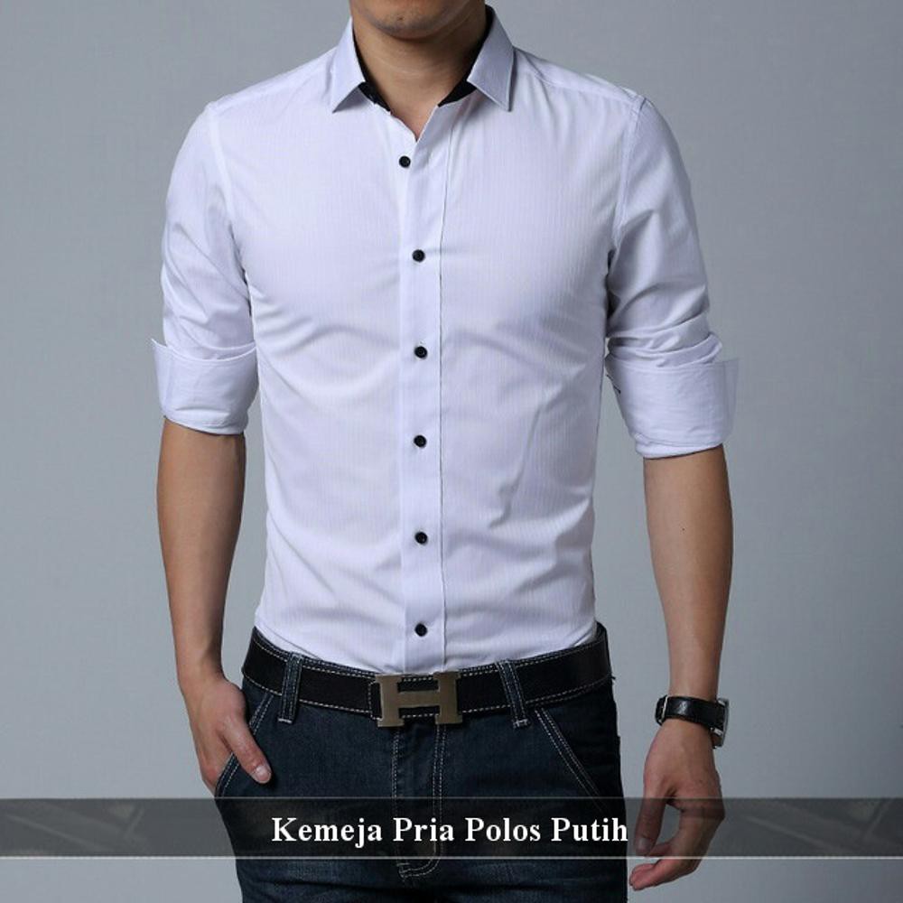 Jual Kemeja Pria Simple   Baju Cowok Keren   Polos Putih Whitney Berkualitas