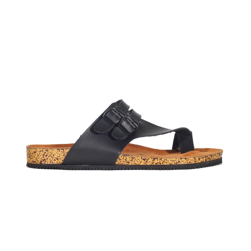 ALFARO BLACK |FORIND x Zensa| Sendal Jepit Tali Kulit Simpel Kayu Pria/Cowok/Men - Sandal - Footwear