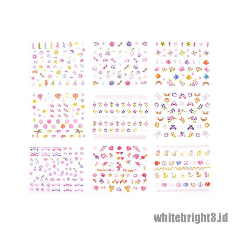 (white3) 5 Lembar Stiker Kuku Motif Kartun Untuk Nail Art / Makeup / Hadiah Natal Anak