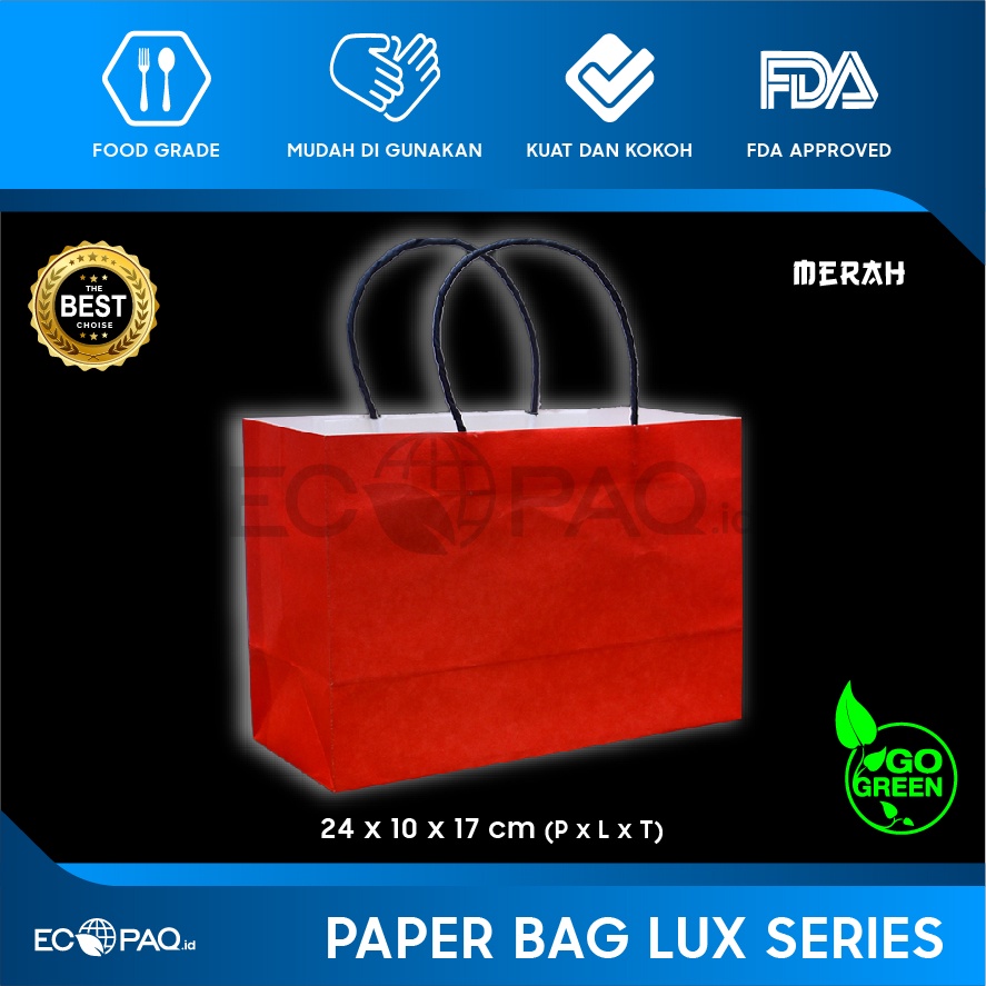 

Paper Bag - Paperbag Polos - MERAH - 24x10x16.5 cm (20 pcs)
