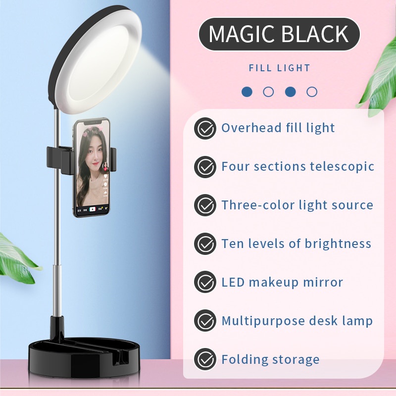 RUIMIO Cermin Selfie Make Up Artist + 64 LED Ring Light + Smartphone Holder - G3 - Black