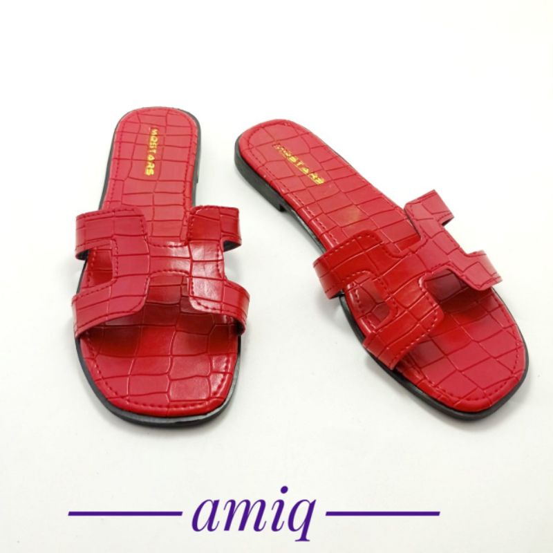 Slip Sandal Wanita Flats Croco H Teplek  kekinian