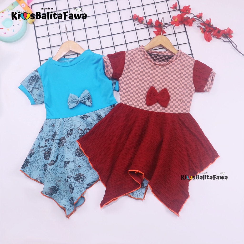 Dress Jennie 1-2 Tahun / Dres Anak Perempuan Lengan Pita Polos Branded Baju Pesta Pakaian Kado Th