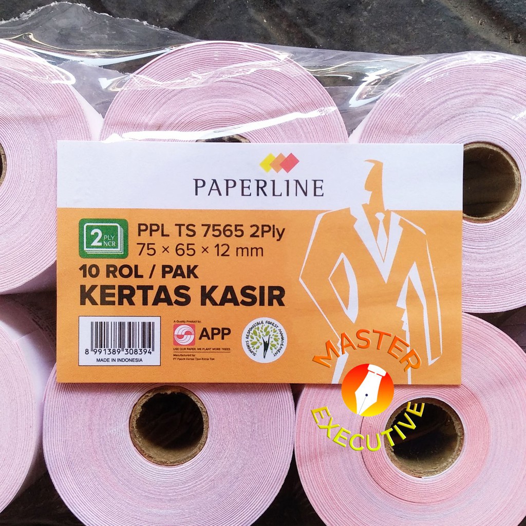 [Pak - 10 Roll] Paperline 75 x 65 x 2 Ply Kertas Struk Kasir / Rangkap Putih Merah POS