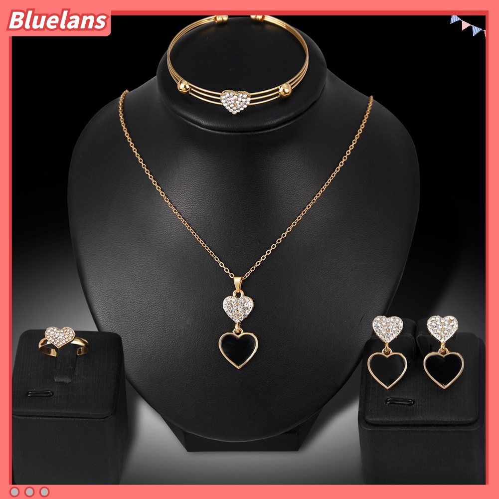 Bluelans Chic Rhinestone Black Love Heart Necklace Earrings Bracelet Ring Jewelry Set