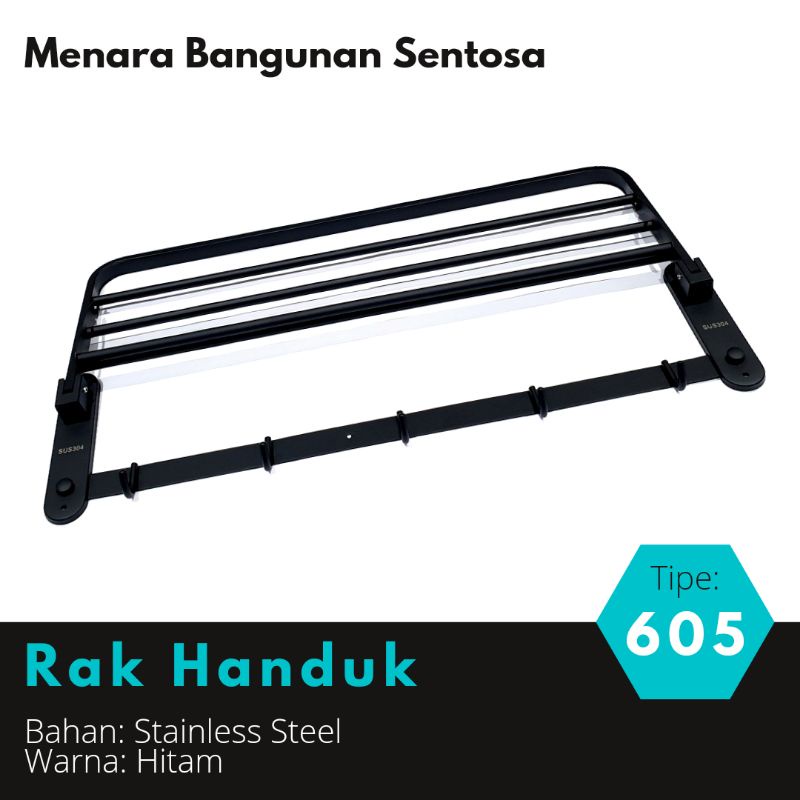 Gantungan Rak Handuk Stainless 605 Hitam Lipat - Rack Hanger Baju Kamar Mandi