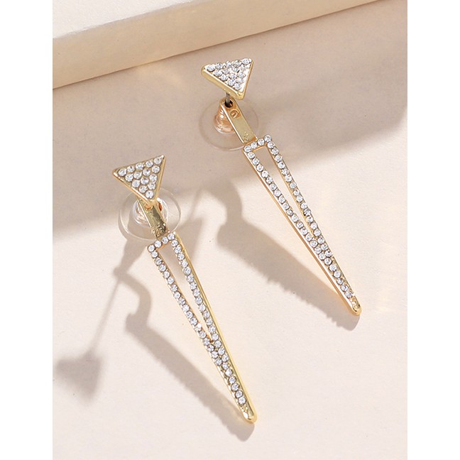 LRC Anting Tusuk Fashion Gold Double Triangle Full Diamond Stud Earrings F40723