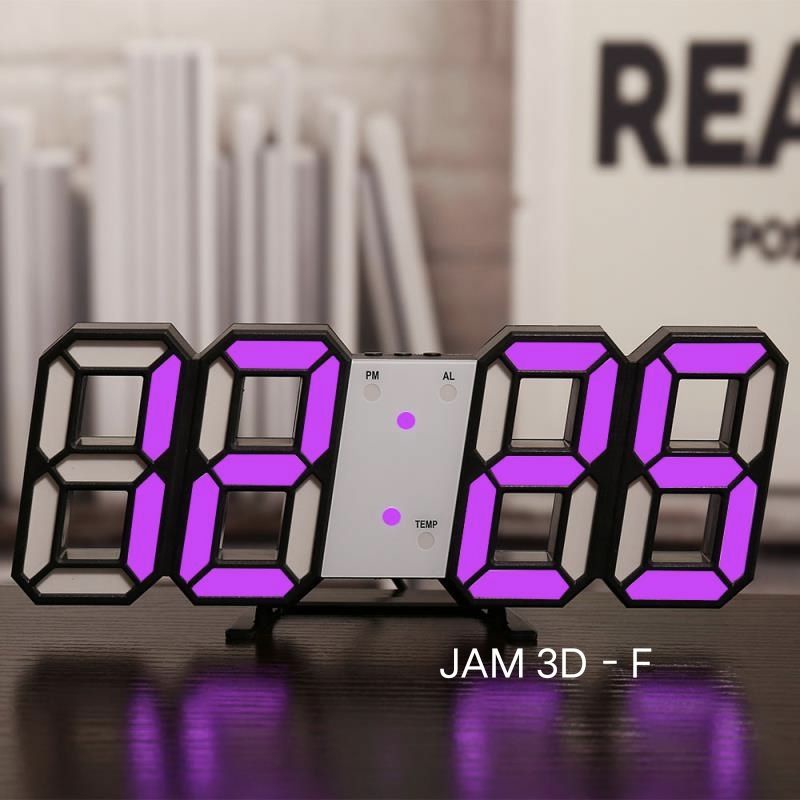 Jam Dinding Digital LED 3D Gaya Modern Untuk Dekorasi Ruang TamuJam Digital LED Full Angka 3D Unik Untuk Dekorasi Meja Dinding Ruang Tamu-JAM 3D - F