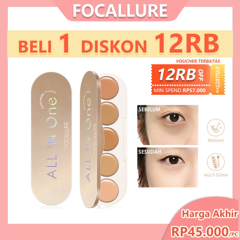 Focallure #GoldenAge 5 In 1 Concealer Palette Lightweight High Coverage Long Lasting Matte Powder Makeup