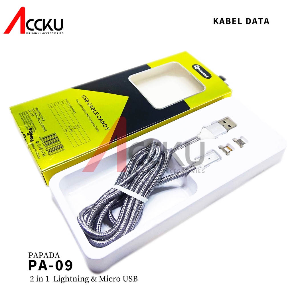 Kabel data Magnetic 2in1 lightning &amp; Micro Usb kabel charger micro usb kabel lightning usb PAPADA PA-09