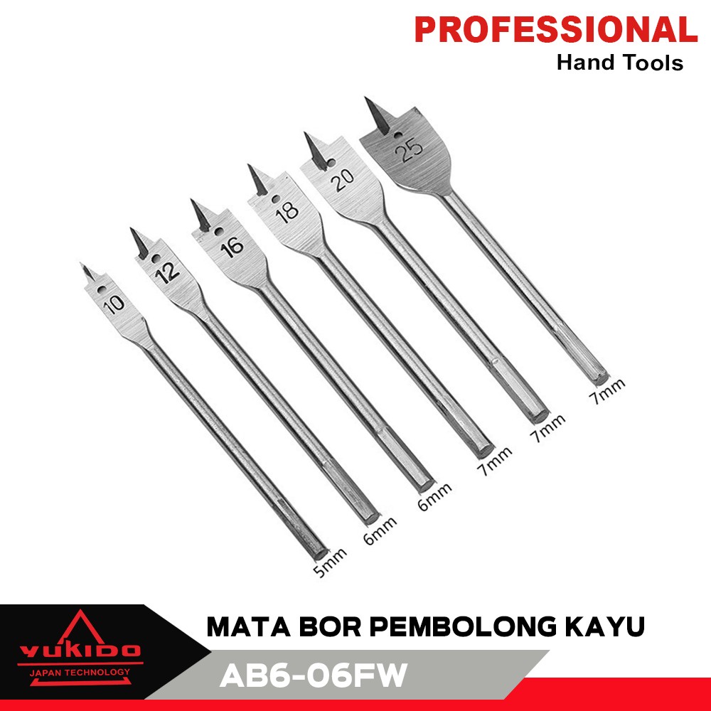 YUKIDO 6 PCS MATA BOR KAYU KIPAS SET LUBANG BULAT FLAT WOOD DRILL BITS