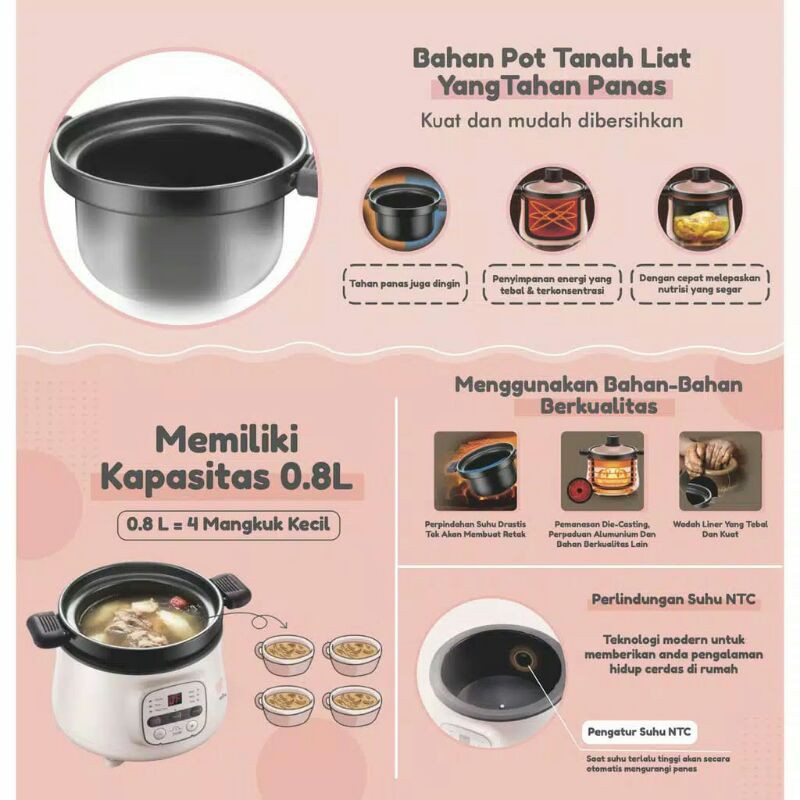 Emily Slow Cooker 0,8L 1L Claypot Slowcooker MPASI bayi