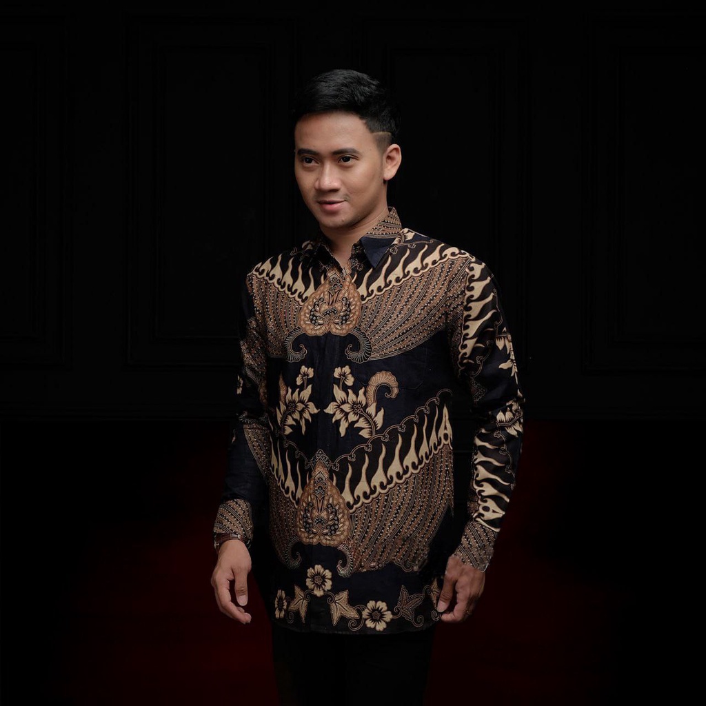 KEMEJA BATIK PRIA LENGAN PANJANG SIZE M L XL XXL-Kmj gajah mada hitam
