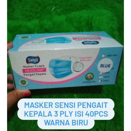 SENSI masker Headloop 3 ply isi 40 pcs BLUE / Masker Sensi Hijab 3 Ply isi 40 Pcs Warna BIRU