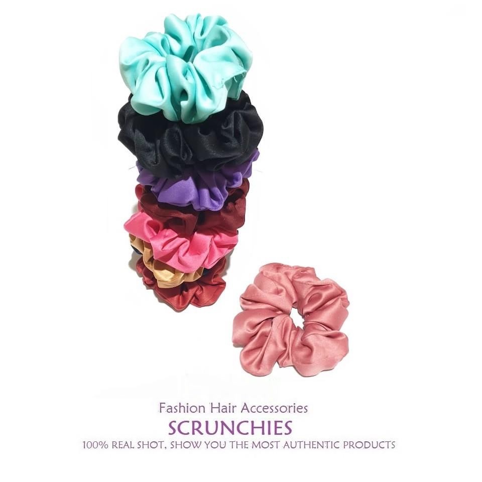 Scrunchie Velvet Silk Ikat Rambut Warna Doff Kunciran Cepol Matte Bahan Satin Velvet