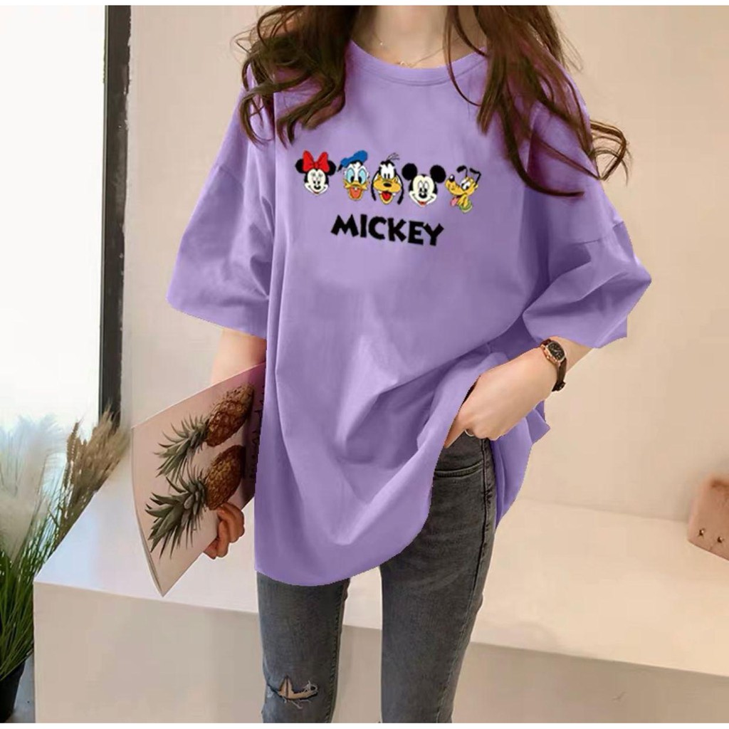 Oversize Tee Tshirt   Model Longgar Untuk Wanita Motif MF Mickey Friends