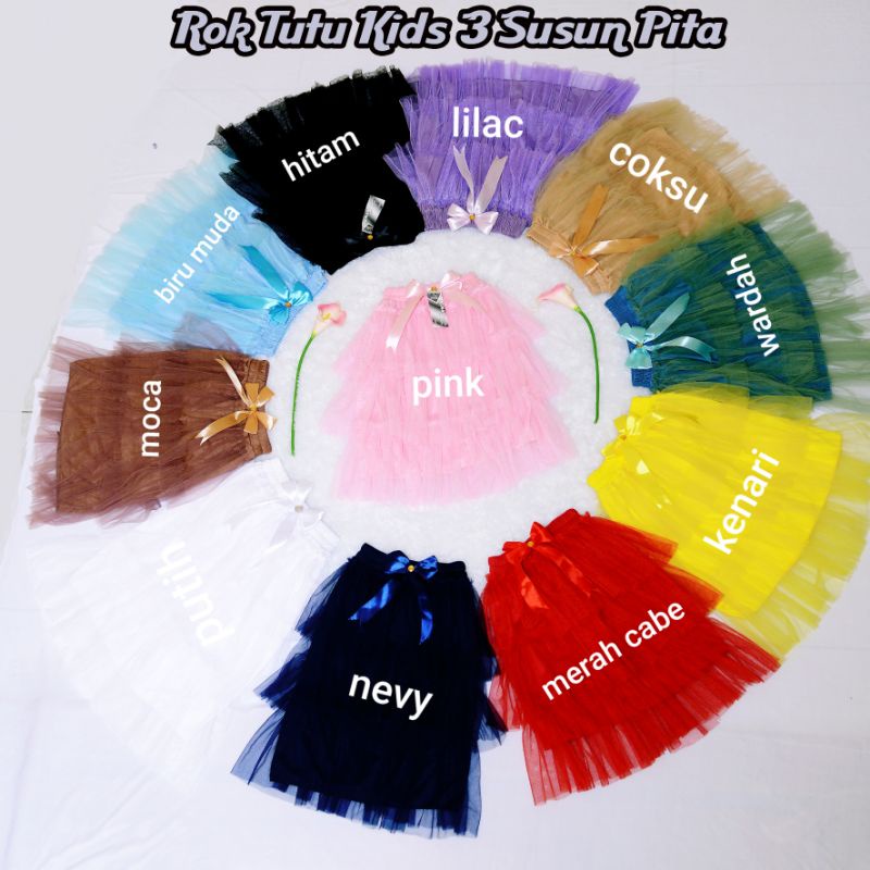 (GROSIR)rok tutu anak 3 susun pita\rok tutu KIDS pesta\bawahan anak perempuan\rok anak umpak usia 1-5 tahun