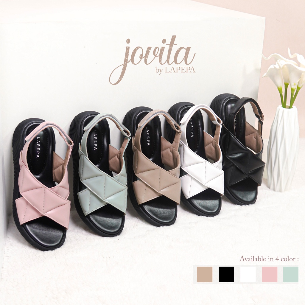 AVLINSTORE - tipe JOVITA Sepatu Sandal Wanita Wedges Model Ban dua Tali Silang Strap belakang Hak Tinggi Sole 4 cm