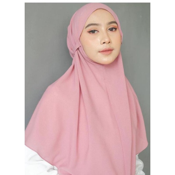 Kerudung Bergo Maryam Tali Non Pet Moscrepe Premium Hijab Instan Jilbab Instant Krudung Polos-Dusty pink