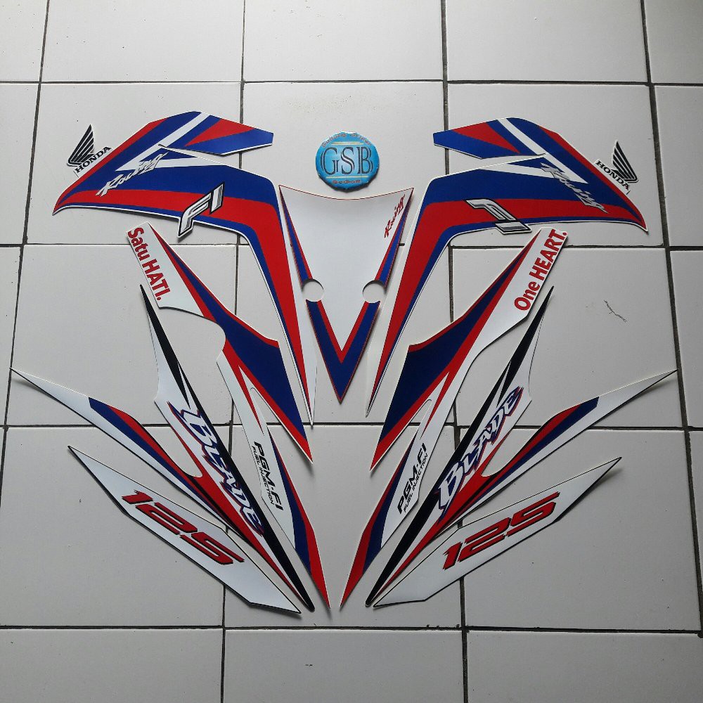 Variasi Stiker Lis Motor Honda Blade Fi 125 2016 Merah Biru