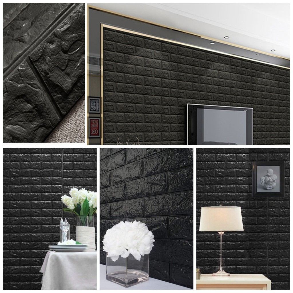 WALLPAPER FOAM 3D WARNA HITAM UKURAN 77 CM X 70 CM