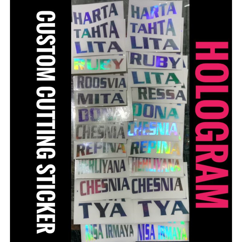 

2pcs Harta Tahta Stiker Hologram Custom Cutting Sticker Bisa Request Nama