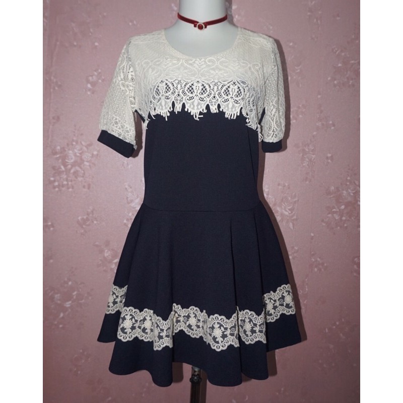 DRESS BRUKAT KAWAII NAVY PUFF SLEEVE KOREA