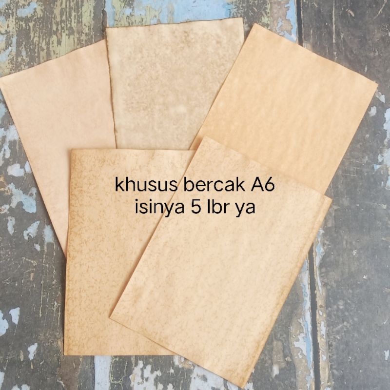 Vintage old paper - tea dyed paper untuk scrapbook journaling tool-5 lbr A6 bercak