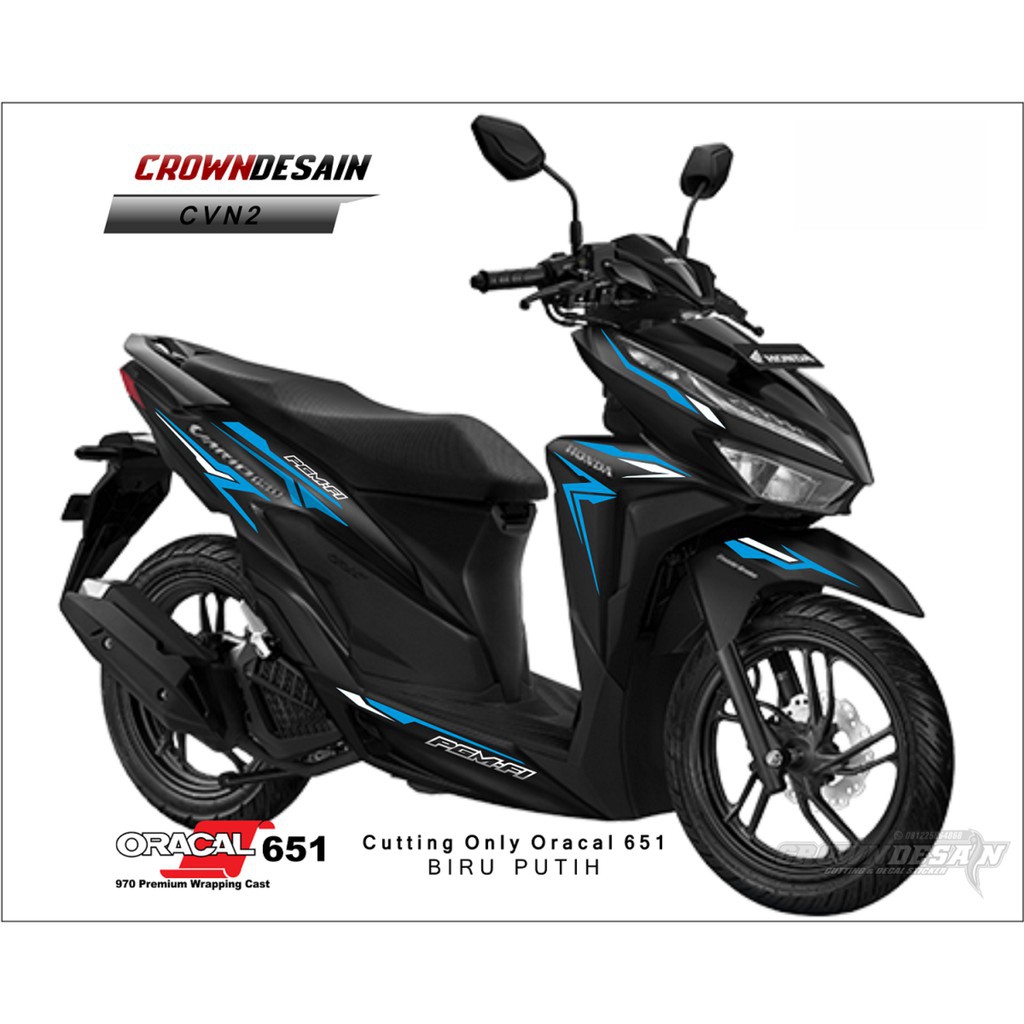DISKON BIRU PUTIH VARIO NEW 150 AKSESORIS MOTOR STIKER CUTTING MOTOR HITAM KODE CVN02