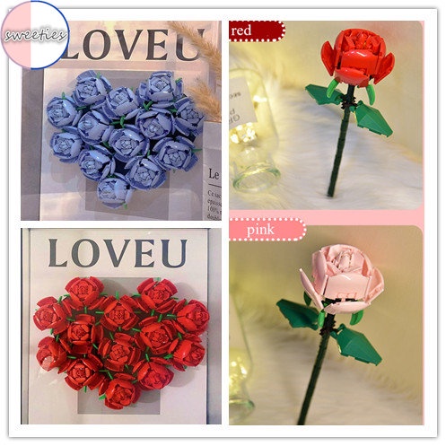 1 Pc Buket Bunga Mawar Blok Bangunan Lego Kreatif DIY Untuk Hadiah Ulang Tahun Hari Valentine