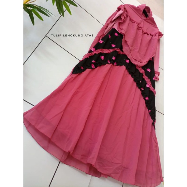 SET GAMIS SYARI BAJU MUSLIM HARIAN SIMPLE CANTIK MONALISA TULIP KHIMAR CERUTY PET ANTEM BUSUI JUMBO