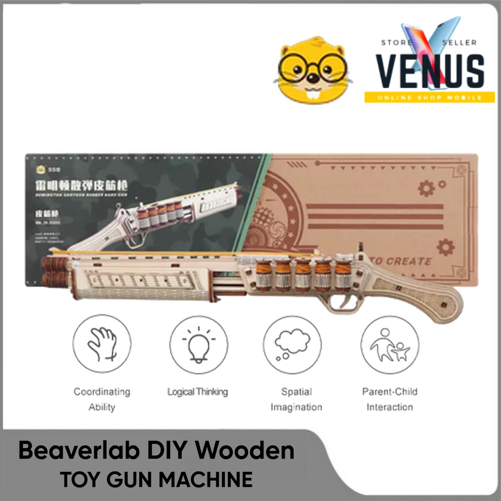 WOODEN Beaverlab DIY 3D Puzzle Gun TOY Remington Rubber Band Shotgun