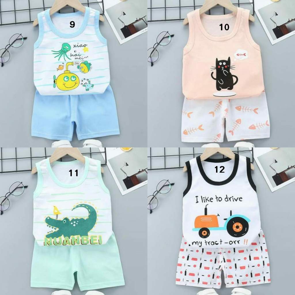 LID9078 No 17-25 - Setelan pendek kutung anak bayi karakter lucu bahan katun / Kaos anak bayi lucu