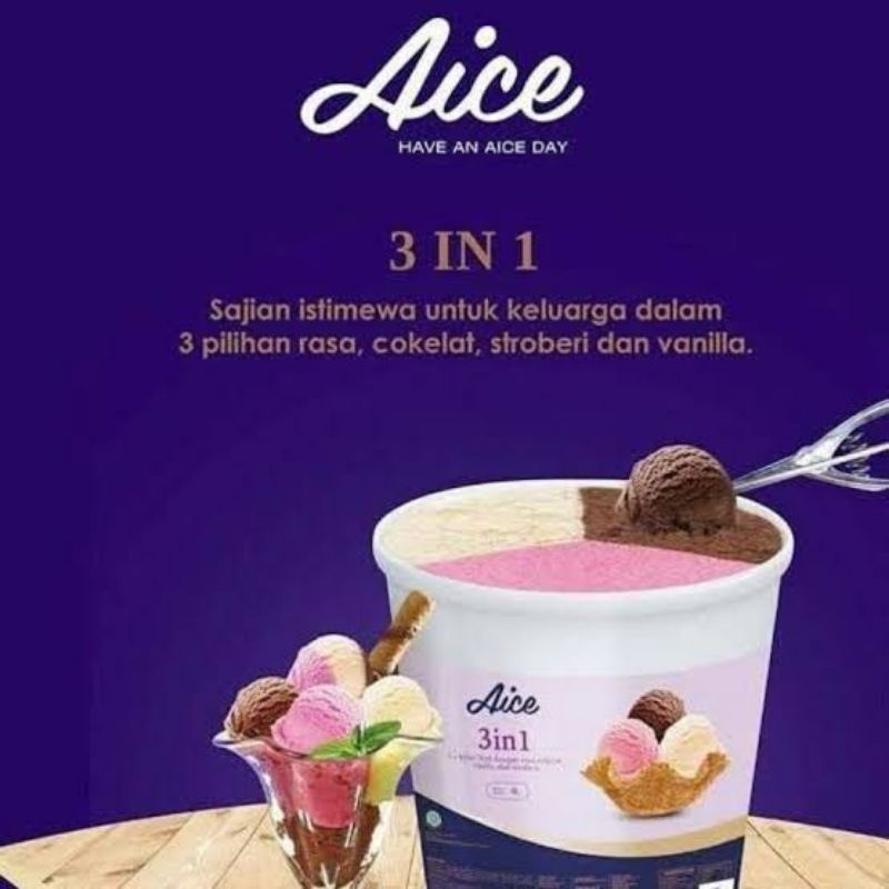 

AICE Family 3 IN 1 Bucket 8 Liter - Ice Cream Ember Rasa Coklat Strawberry Vanilla - Eskrim 8L Aice Murah