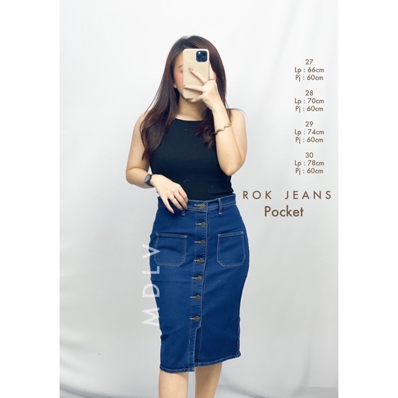 ROK JEANS POCKET DARK BLUE PREMIUM ROK DENIM ROK KOREA ROK MOTIF SAKU DEPAN FASHION IMPORT