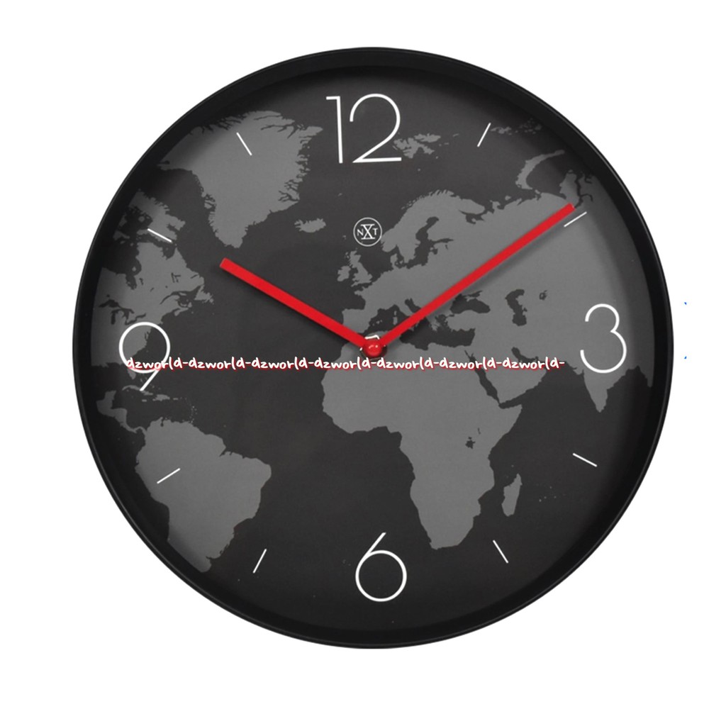 Nextime Wall Clock Black World Map 30cm Jam Dinding Bulat Peta Dunia Next Time Hitam Nektime