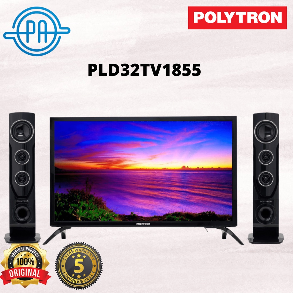 TV LED DIGITAL POLYTRON 32 INCH PLD32TV1855 / PLD32TV1555 DIGITAL NEW + SPEAKER TOWER