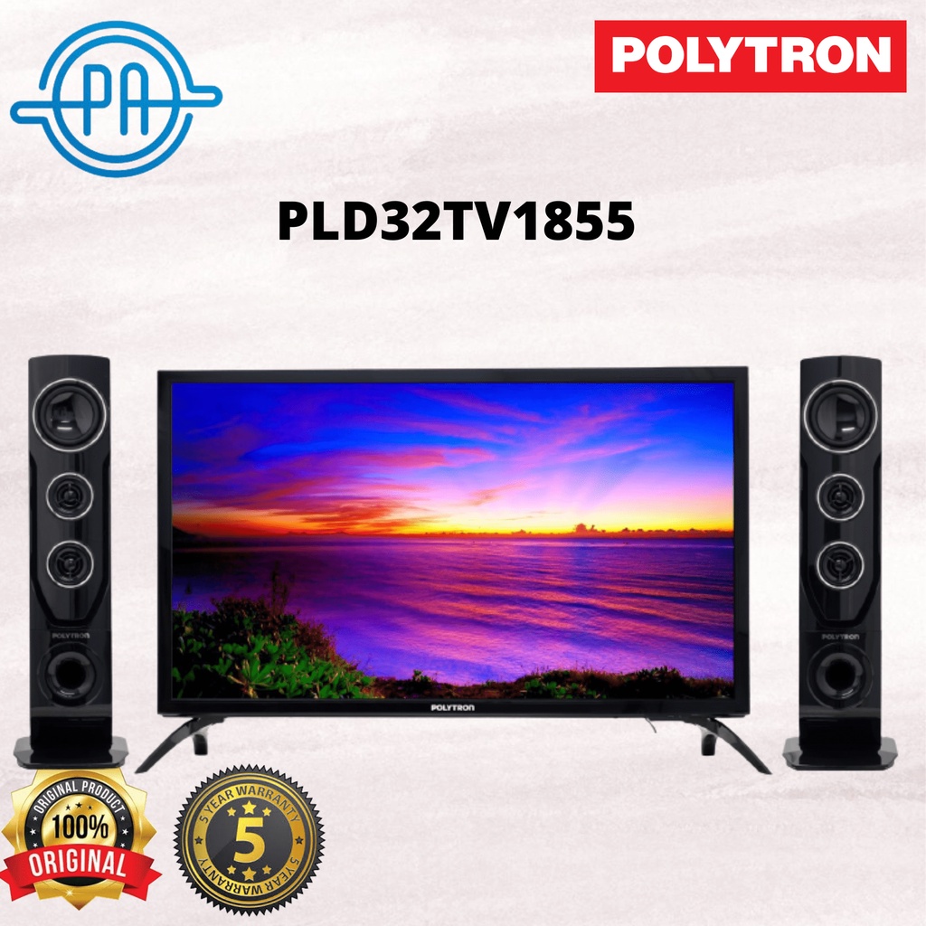 TV LED DIGITAL POLYTRON 32 INCH PLD32TV1855 / PLD32TV1555 DIGITAL NEW + SPEAKER TOWER