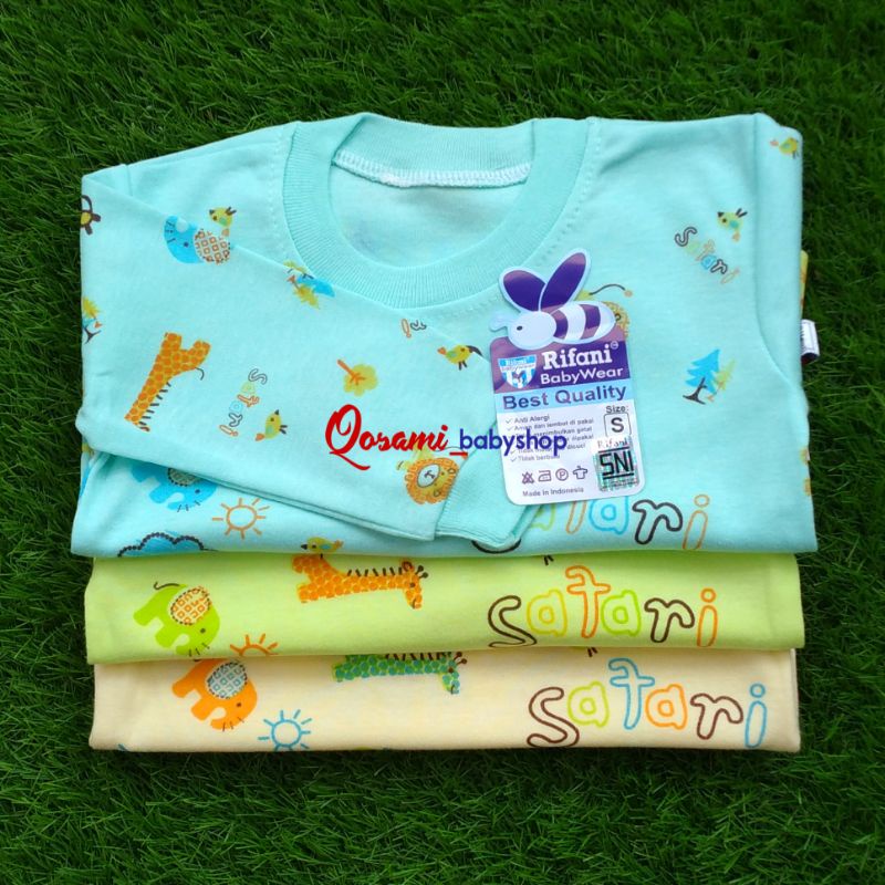 RIFANI 3 pcs Kaos Warna Oblong Panjang Bayi Motif Uk S, M, L, XL SNI