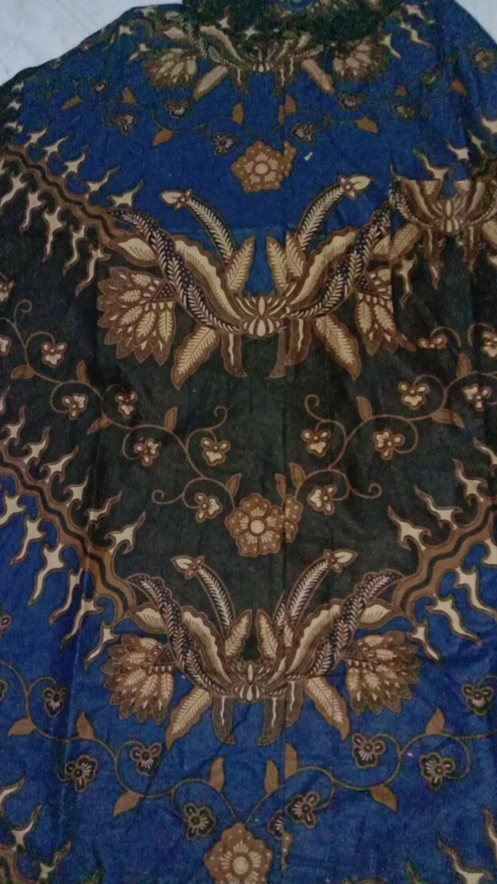 Kemeja Batik Pria Lengan Pendek Size M L Xl Xxl  Bswart Batik Hrb026 Kenongo Hem Keris Biru